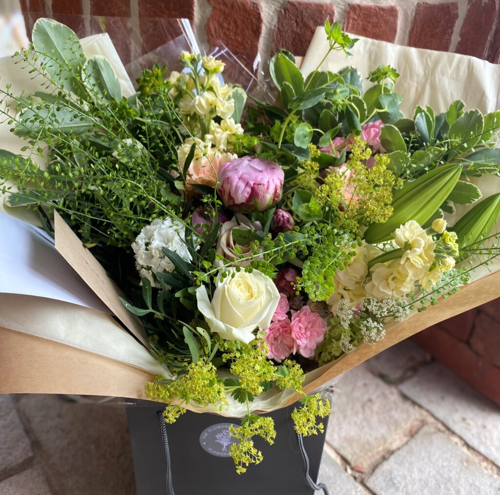 Hand Tied Bouquet - Pink, White, Green