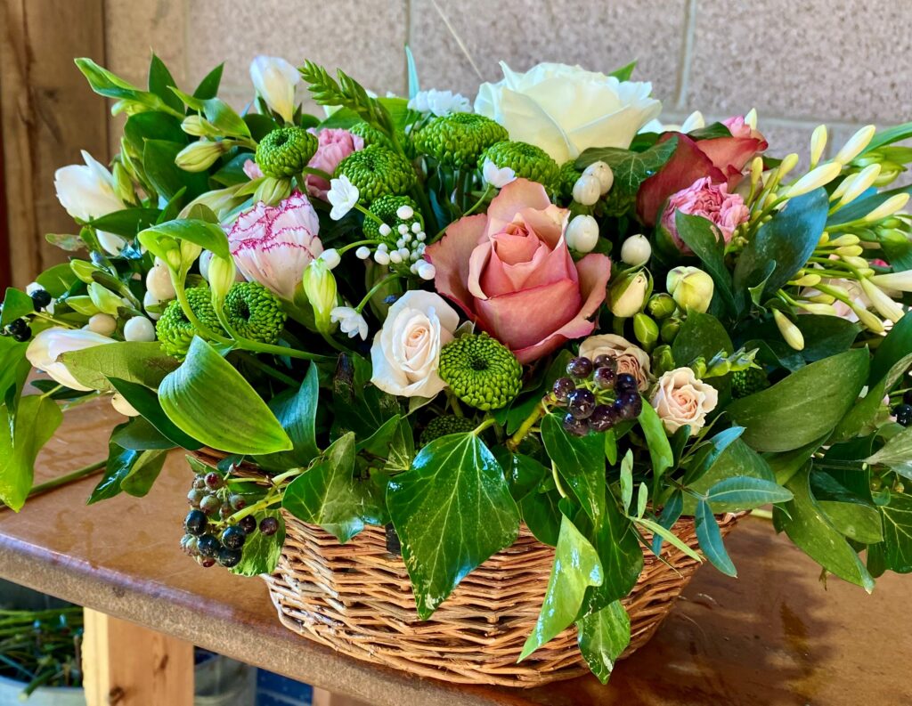 Pink and White Flower Basket